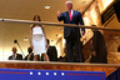 U.S. Republican presidential candidate, real estate mogul and TV personality Donald Trump arrives by escalator inside at Trump Tower to announce his campaign for the 2016 Republican presidential nomination in New York June 16, 2015. 